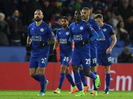Les joueurs de Leicester se congratulent après un but contre Derby County en Coupe dAngleterre, le 8