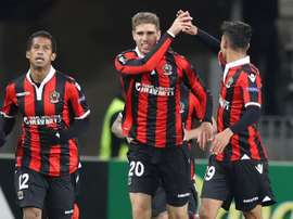 Maxime Le Marchand, lors dun match de son équipe de Nice contre Krasnodar en Ligue Europa. AFP