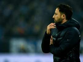 L'entraîneur de Schalke Domenico Tedesco suit le match face au Hertha Berlin. AFP