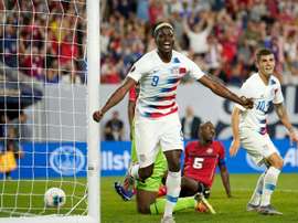 Gyasi Zardes exulte après avoir inscrit un but contre Trinité-et-Tobago lors de la Gold Cup. AFP