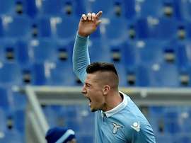 Le milieu de la Lazio Milinkovic-Savic exulte après avoir inscrit un but contre l'Atalanta. AFP