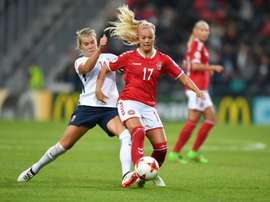 Le Norvégienne Ada Hegerberg face au Danemark lors de l'Euro à Deventer aux Pays-Bas. AFP