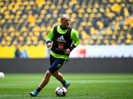 John Guidetti à lentraînement avec la Suède. AFP