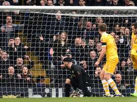 L'attaquant de Tottenham Vincent Janssen, marque le 5e des 6 buts de son équipe face à Millwall. AFP