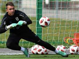 Fernando Muslera, lors d'une séance dentraînement à Nijni Novgorod. AFP