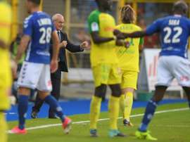 La joie de lentraîneur Claudio Ranieri, vainqueur avec Nantes à Strasbourg 2-1. AFP
