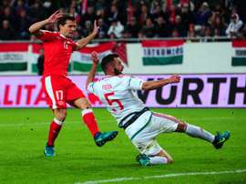 Lattaquant Valentin Stocker (N.17) inscrit le but de la victoire de la Suisse contre la Hongrie à Budapest, le 7 octobre 2016