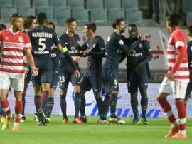 Les Parisiens vainqueurs du Club Africain avec notamment un but dAngel Di Maria. AFP