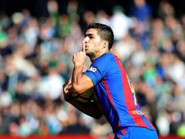 L'attaquant Luis Suarez, auteur du but de l'égalisation pour le Barça face au Betis Séville. AFP