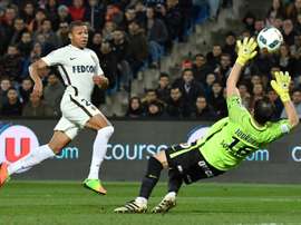 Le Monégasque Kylian Mbappé Lottin, auteur du 2e but de son équipe à Montpellier. AFP