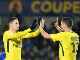 Les joueurs du PSG Julian Draxler et Thomas Meunier. AFP