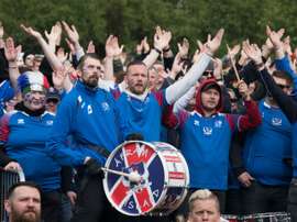 Les supporters islandais et leur fameux clapping lors du match contre la Russie au Mondial-2018. AFP