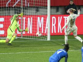 Alexandra Popp inscrit un but contre la France. AFP
