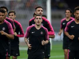 Les joueurs du Paris SG au Khalifa International Stadium. AFP