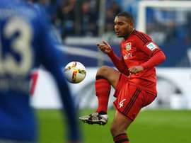 Le défenseur allemand de Leverkusen Jonathan Tah, lors dun match contre Schalke 04, le 23 avril 2016 à Gelsenkirchen