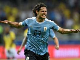L'attaquant de l'Uruguay Edinson Cavani après avoir inscrit un but contre l'Equateur. AFP