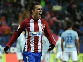 L'attaquant de l'Atletico Madrid Antoine Griezmann fête son but contrre le Celta Vigo. AFP