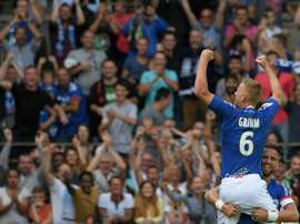 Le milieu Jérémy Grimm auteur du 3e but de Strasbourg contre Lille à La Meinau. AFP