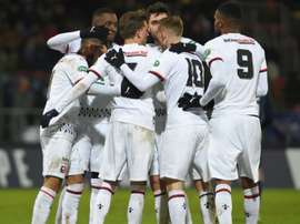 La joie des joueurs rennais après leur victoire 2-0. AFP