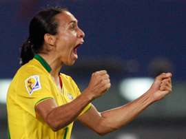 La joie de l'attaquante du Brésil Marta Vieira Da Silva après son but face à la Chine. AFP