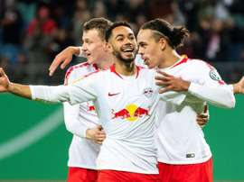 Les joueurs de Leipzig fêtent un but contre Wolfsburg. AFP