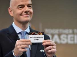 Gianni Infantino, lors du tirage au sort des 16e de finale de l'Europa League. AFP