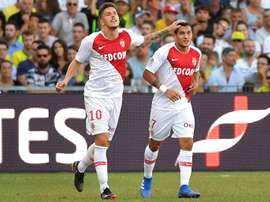 Rony Lopes (d) et Stevan Jovetic buteurs lors de la victoire de Monaco. AFP