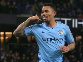 Le joueur de Manchester City Gabriel Jesus auteur dun doublé lors de la victoire 3-0. AFP