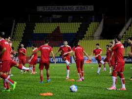 Les joueurs syriens à lentraînement pour le pré-barrage aller du Mondial-2018. AFP