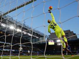 Le gardien américain Tim Howard dans le but dEverton face à Chelsea à Stamford Bridge, le 16 janvier 2016