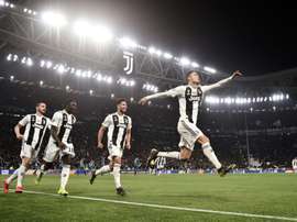 Ronaldo celebrates scoring against Atletico. AFP