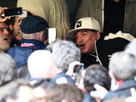 Diego Maradona avant la demi-finale du Mondial-2015 de rugby Argentine-Australie, le 25 octobre 2015 à Twickenham