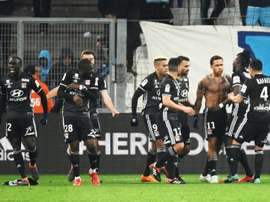 La joie des Lyonnais après le 3e but de leur équipe. AFP