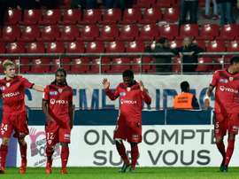 Les joueurs de Dijon FCO, lors d'un match de Coupe de France face à Reims, au stade Gaston-Gerard.