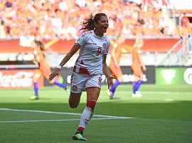 Nadia Nadim buteure lors du match face aux Pays-Bas lors de l'Euro. AFP