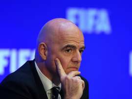 Le président de la Fifa Gianni Infantino en conférence de presse, le 27 octobre 2017. AFP