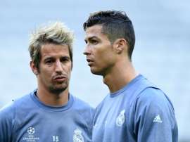 Cristiano et Coentrao lors d'une séance d'entraînement avec leurs coéquipiers du Real Madrid. AFP