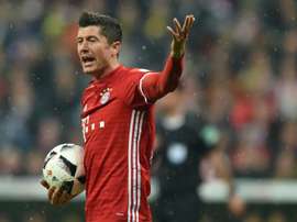 L'attaquant du Bayern Robert Lewandowski face au Borussia Dortmund en Coupe d'Allemagne. AFP