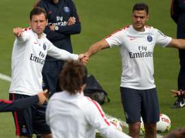 Grzegorz Krychowiak et Ben Arfa, recrues de l'été du PSG, à l'entraînement au Camp des Loges. AFP
