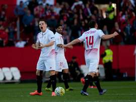 Lattaquant français Kévin Gameiro, buteur pour Séville FC contre Villarreal, le 13 mars 2016 au stade Sanchez Pizjuan