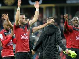 La joie des Guingampais après leur succès sur le fil face à Bordeaux, le 20 novembre 2016. AFP