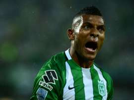 Miguel Borja, de l'Atletico National, célèbre un but en demi-finale de Copa Libertadores. AFP