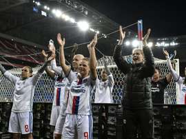 La joie des Lyonnaises qualifiées pour la finale de la Ligue des champions. AFP