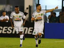 Des joueurs de Chapecoense, Brésil, après avoir marqué face aux Argentins de Lanus. AFP