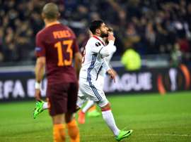 L'attaquant de Lyon Nabil Fekir buteur face à l'AS Rome en Europa League au Parc OL. AFP