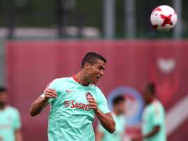 La star de l'équipe du Portugal Cristiano Ronaldo lors d'une séanced d'entraînement à Kanzan. AFP