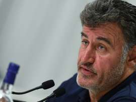Lentraîneur de Saint-Etienne Christophe Galtier en conférence de presse après le match face à Bordeaux au Mamut Stadium, le 13 août 2016