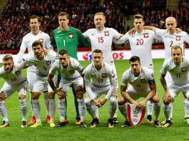 L'équipe de Pologne avant son match contre le Monténégro, le 8 octobre 2017 à Varsovie. AFP