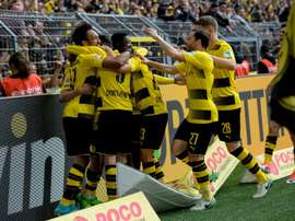 O atacante apontou um hat-trick no triunfo do Borussia. AFP