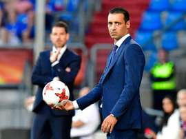 Le sélectionneur des Bleues Olivier Echouafni lors du match contre l'Islande. AFP